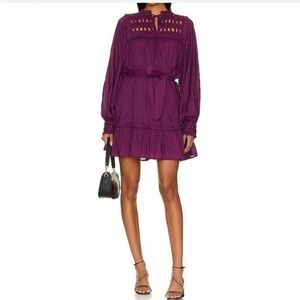 NWT Cleobella Musette Mini Dress Womens XS Aubergine Purple Boho Lattice Cutout
